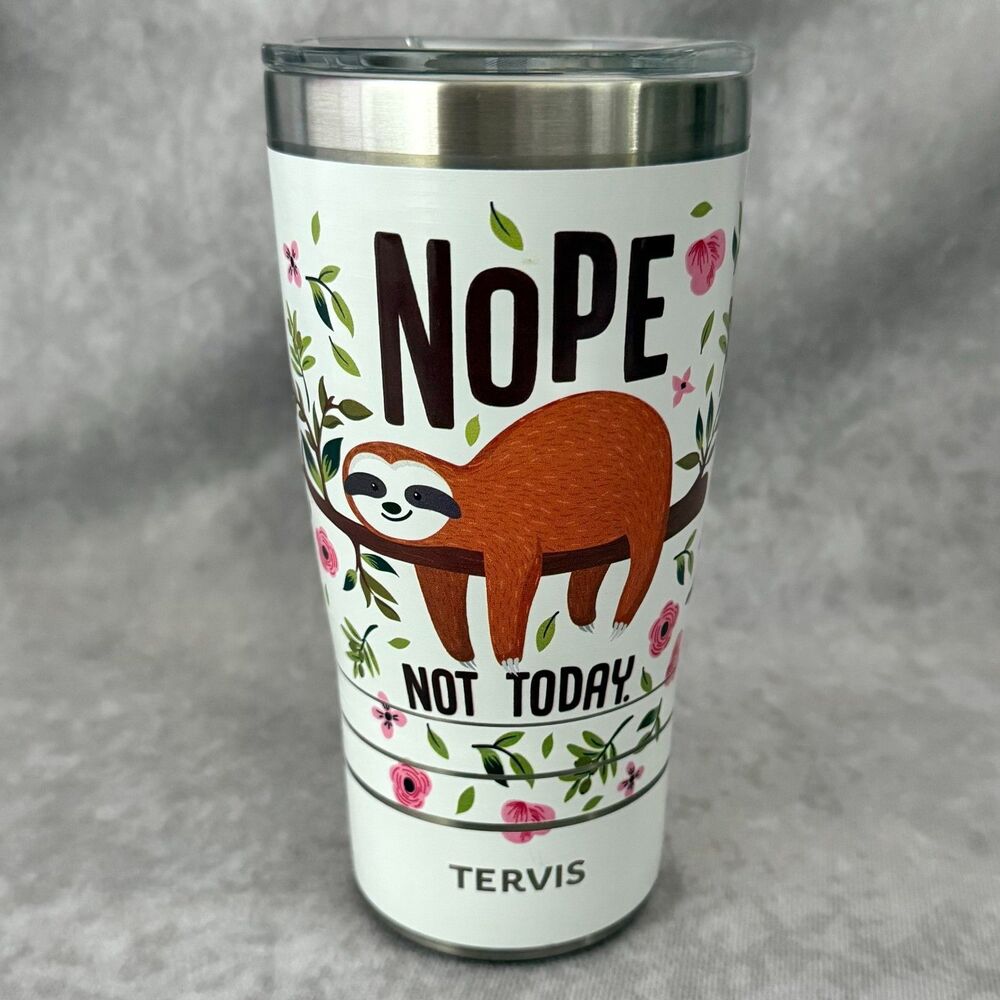 Tervis stainless steel travel tumbler white sloth insulated cup with lid 20oz